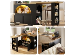Mesa Bar Extensível Preta 135-205x39x100cm, Móvel, Telescópica, Led, Portas Arqueadas. Cs