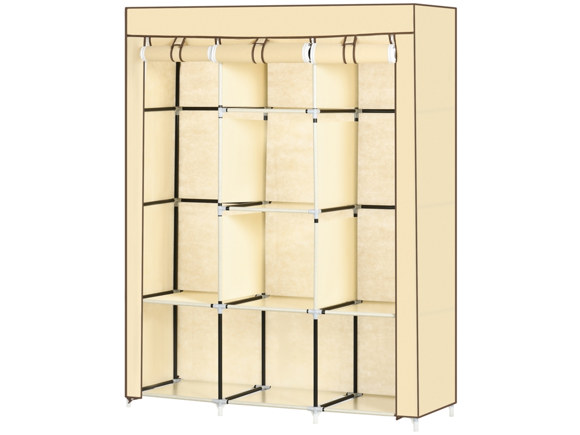 Guarda-roupa Tecido, Base Elevada, 8prateleiras+2barras, Pp+aço, 125x43x162,5cm, Bege
