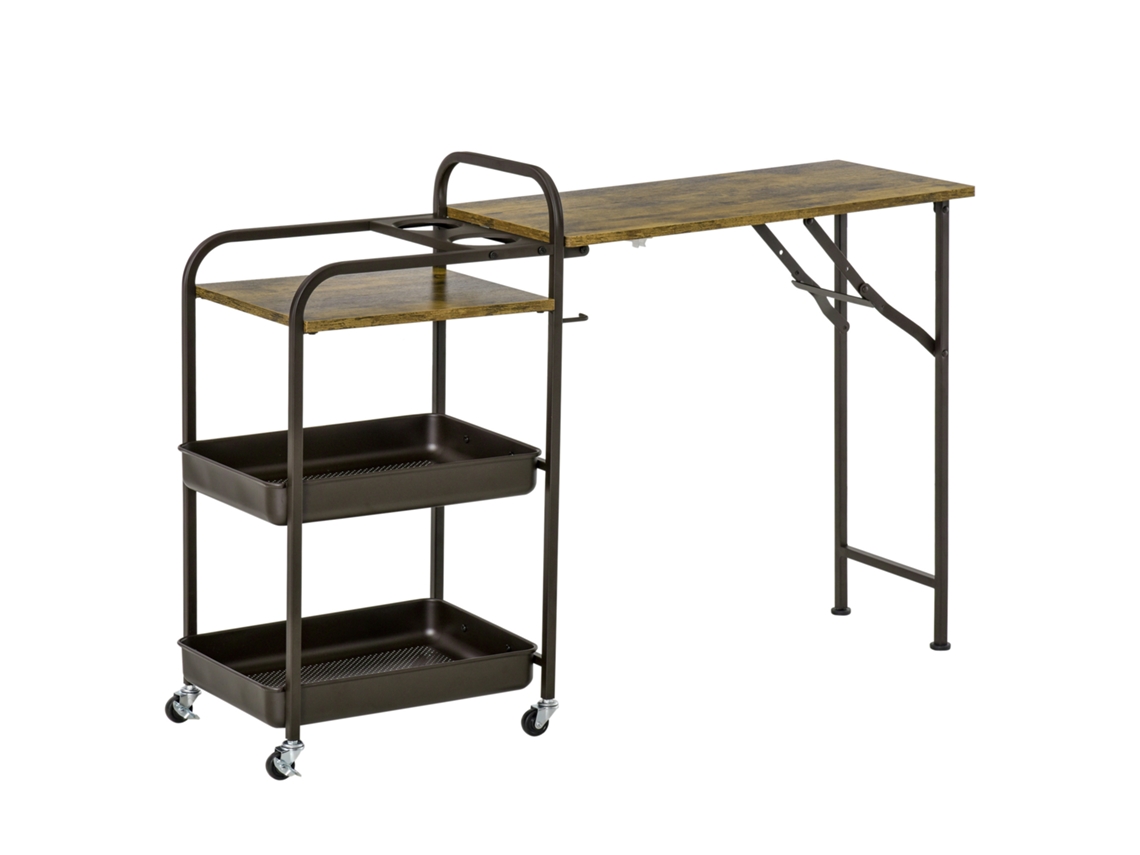 Carrinho de Cozinha Melamina de Madeira, Metal Cor Castanho Rústico 118x36.5x82cm Homcom