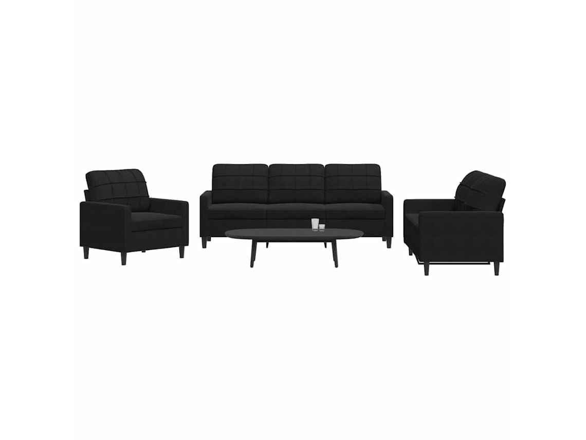 Vidaxl 3 Pcs Conjunto De Sofás Com Almofadões Veludo Preto