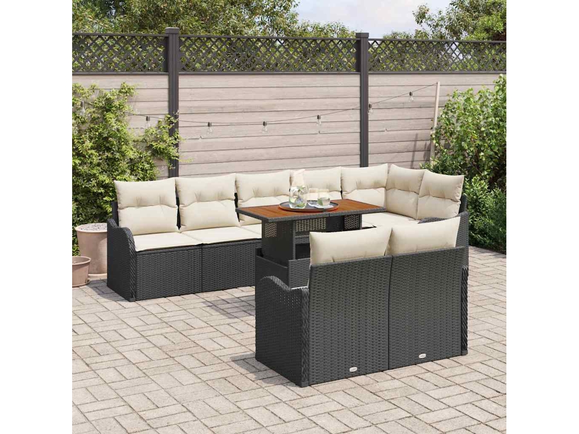 Vidaxl Conjunto de Sofá de Jardim 9 Pcs Preto Rattan Sintético