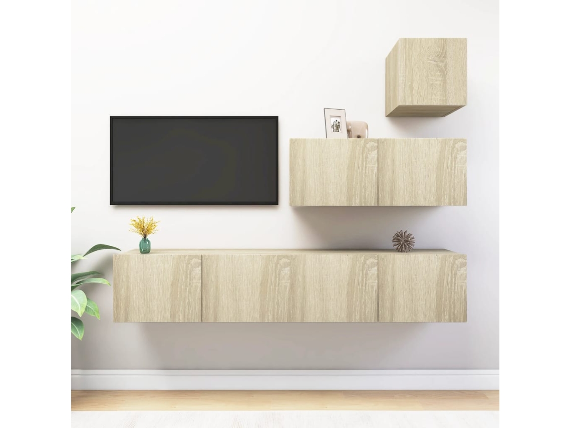 Vidaxl 4pcs Conjunto de Móveis de Tv Derivados Madeira Carvalho Sonoma