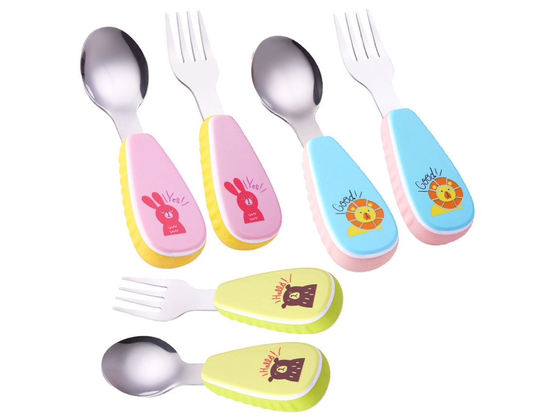 Colheres e Garfos para Bebê com Cabo de Silicone Talheres de Aço Inoxidável NEVEANCE