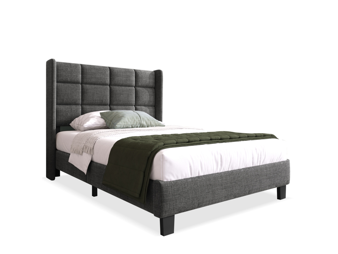 Camas ROLIPO Estofada com Colchão 90x200 Cinzento