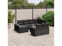 Vidaxl 11 Pcs Conjunto Sofás de Jardim C/ Almofadões Vime Pe Preto