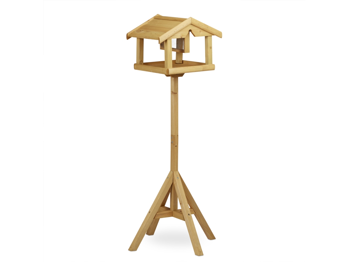 Casa Para Pássaros Relaxdays Com Suporte, Madeira Não Tratada, Kit De Comedouro, Hbt: 117 X 50 X 50 Cm, Castanho