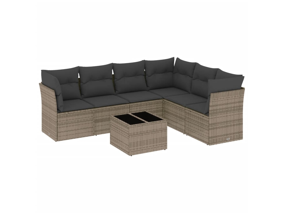 Maison Exclusive - 7 Pcs Conjunto Sofás P/ Jardim C/ Almofadões Vime Pe Cinzento