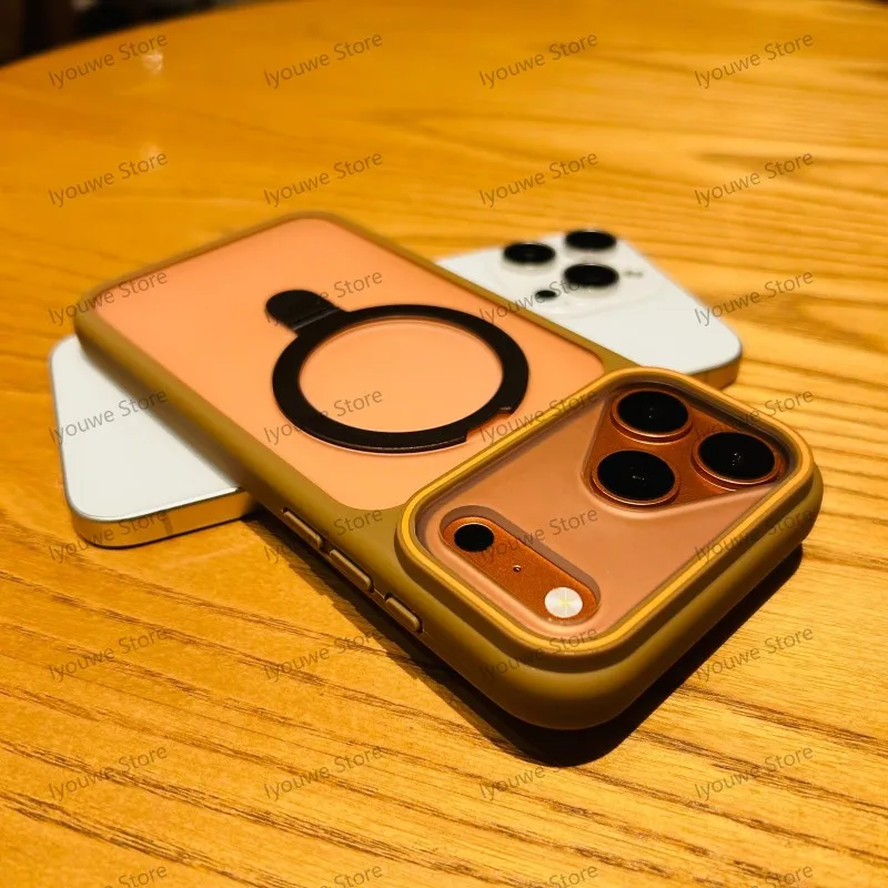 Capa Protetora Magnética Transparente Fosca (para Iphone 16 Pro Max Dourado), Compatível Com Carregamento Sem Fio.