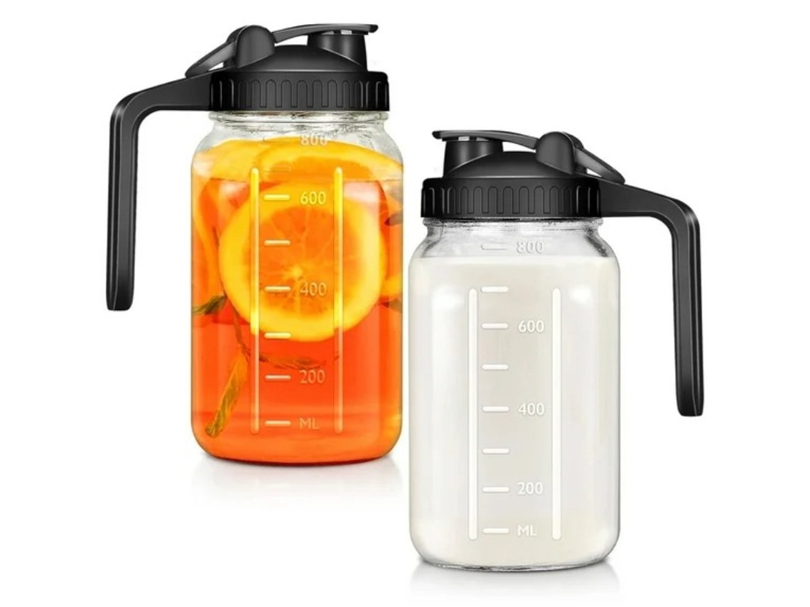 Jarro De Vidro Com Tampa 32 Oz, À Prova De Fugas, Boca Larga, Adequado Para Frigorífico, Bebidas, Leite Materno, 2 Unidades Preto Hexinyigjly