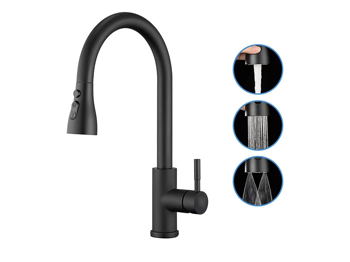 Misturador De Cozinha Com Pulverizador Extensível 3 Posições Jato, Para 1 Ou Furos Aquaforge (preto)