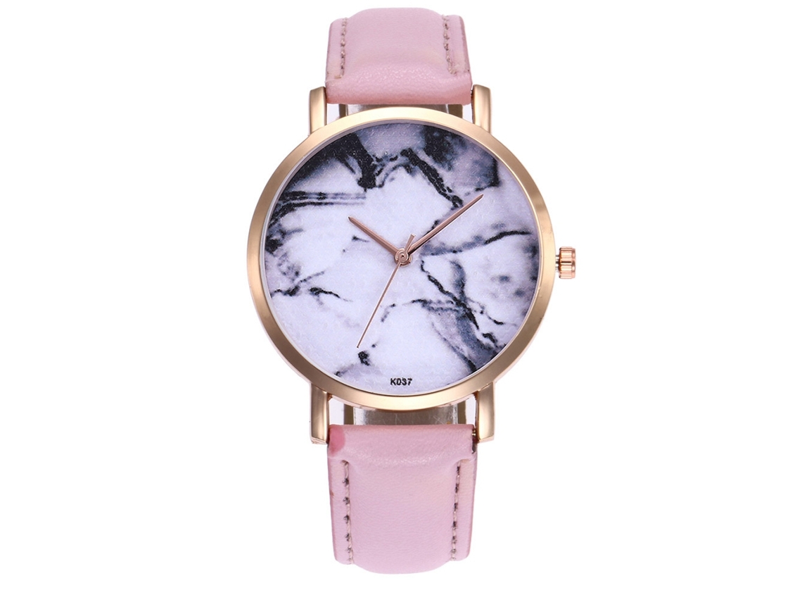 Relógio de quartzo para casal com pulseira de couro PU, mostrador redondo, moderno (rosa)
