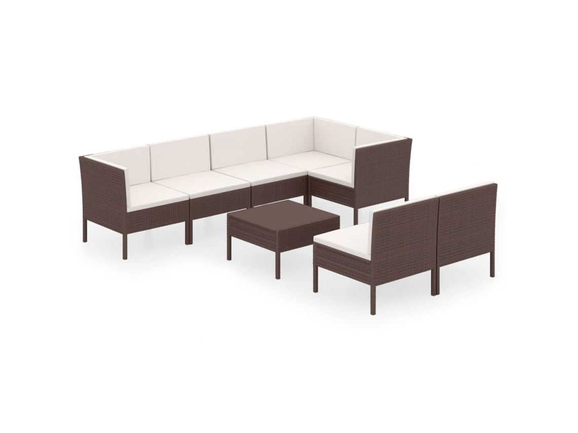 Conjunto 8 lounge jardim c/ almofadões VIDAXL vime PE castanho