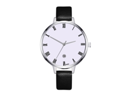 Relógio de Quartzo Feminino Estilo Vintage Simples de Moda com Pulseira de Couro Pu Preto