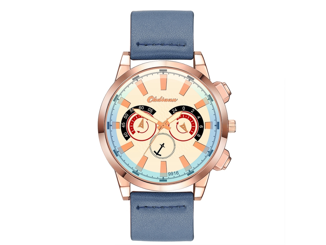 Reloj De Pulsera Hombre De Negocio Casual De Cuero Pu Moda Oro Rosa+azul