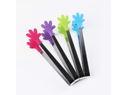 Conjunto de 4 mini pinças de aço inoxidável com pontas de silicone para sorvetes e canapés.