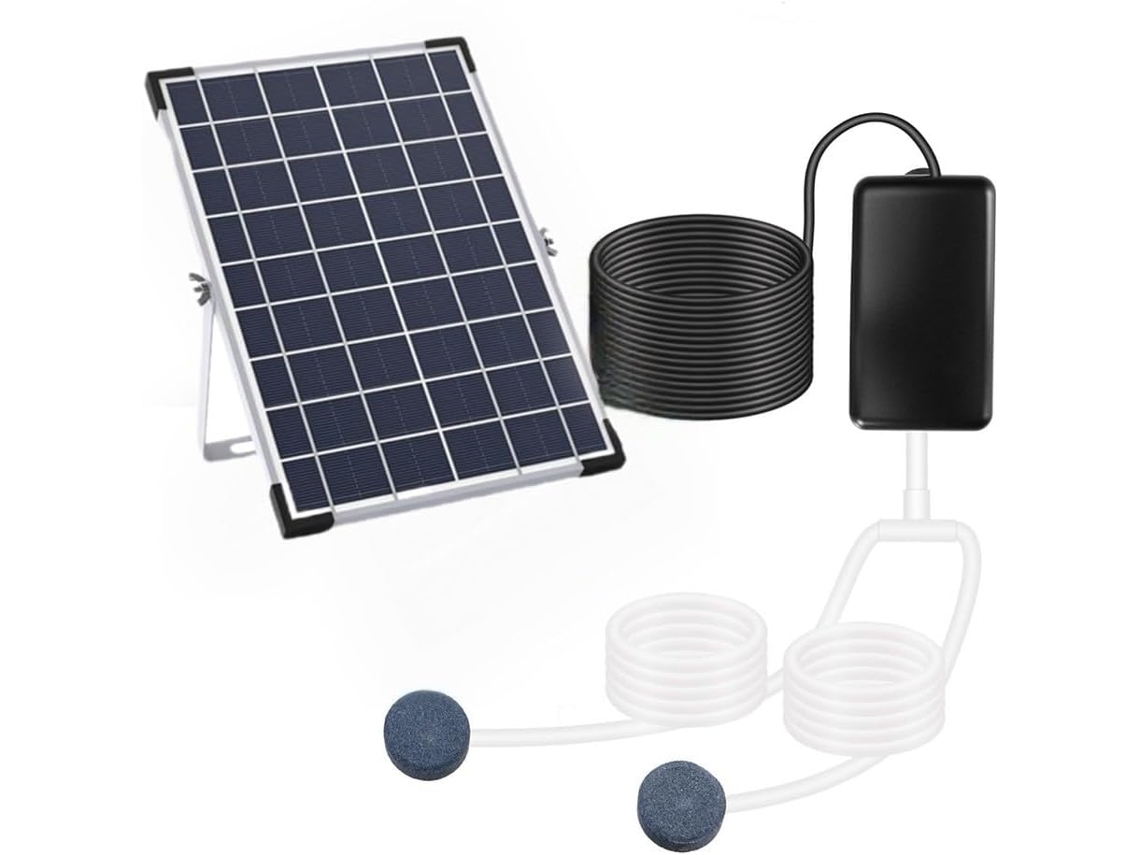 Gerador De Oxigênio Solar 5w 10v Para Aquários E Lagos, Bateria 2400mah, Fluxo Ar 1,4 L/min