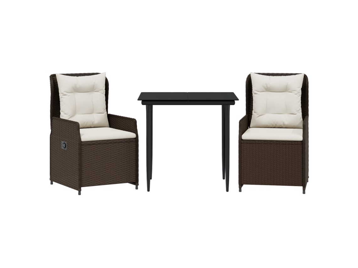 Conjunto de Jantar 3 Pcs para Jardim com Almofadões Vime Pe Castanho MAISON EXCLUSIVE (3 pcs)