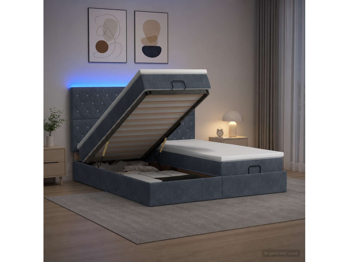 Vidaxl Cama Ottoman Com Colchão E Led Cinzento-escuro 160 X 200 Cm