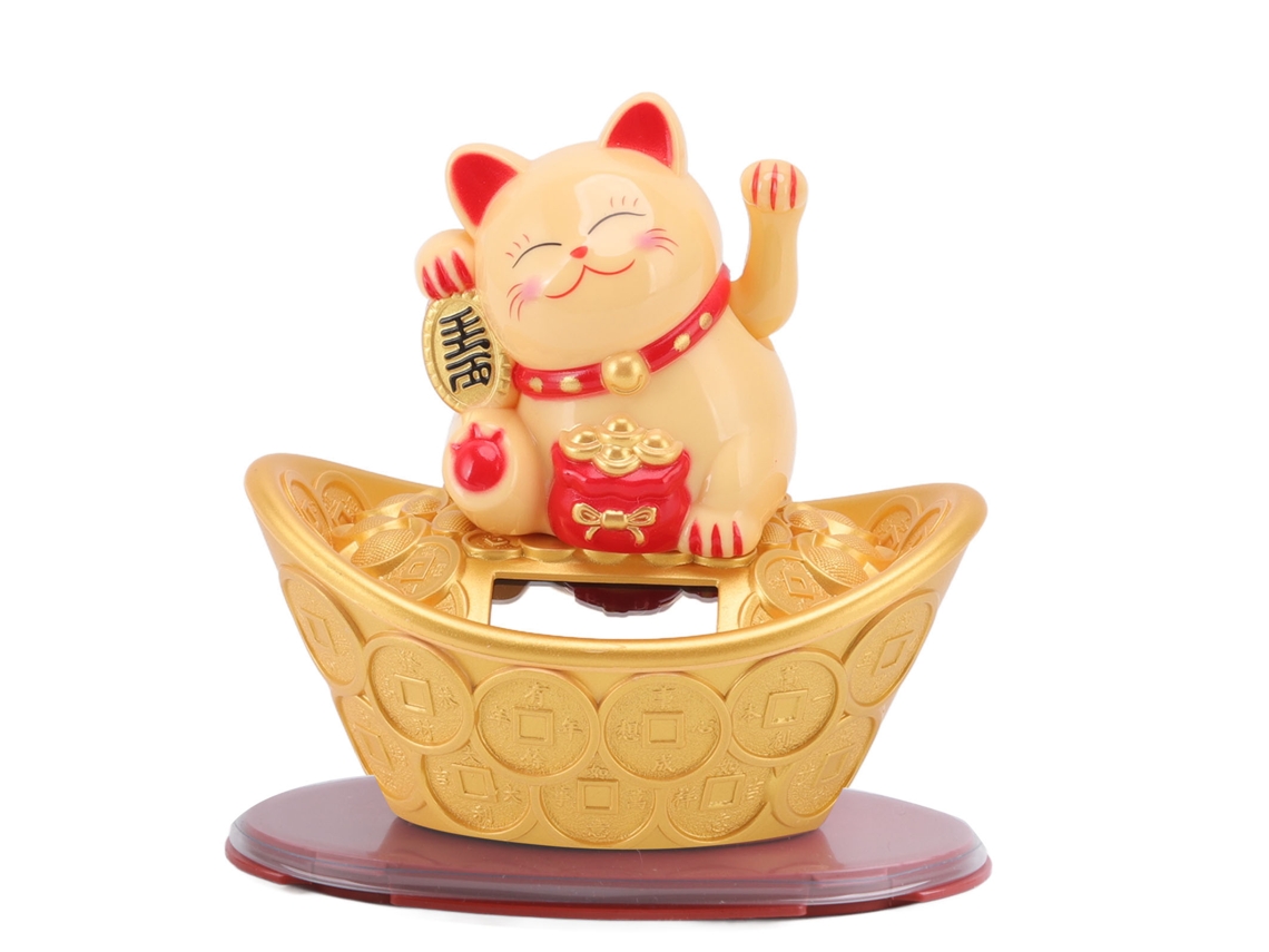 Ornamento Gato Da Sorte Energia Solar Amarelo