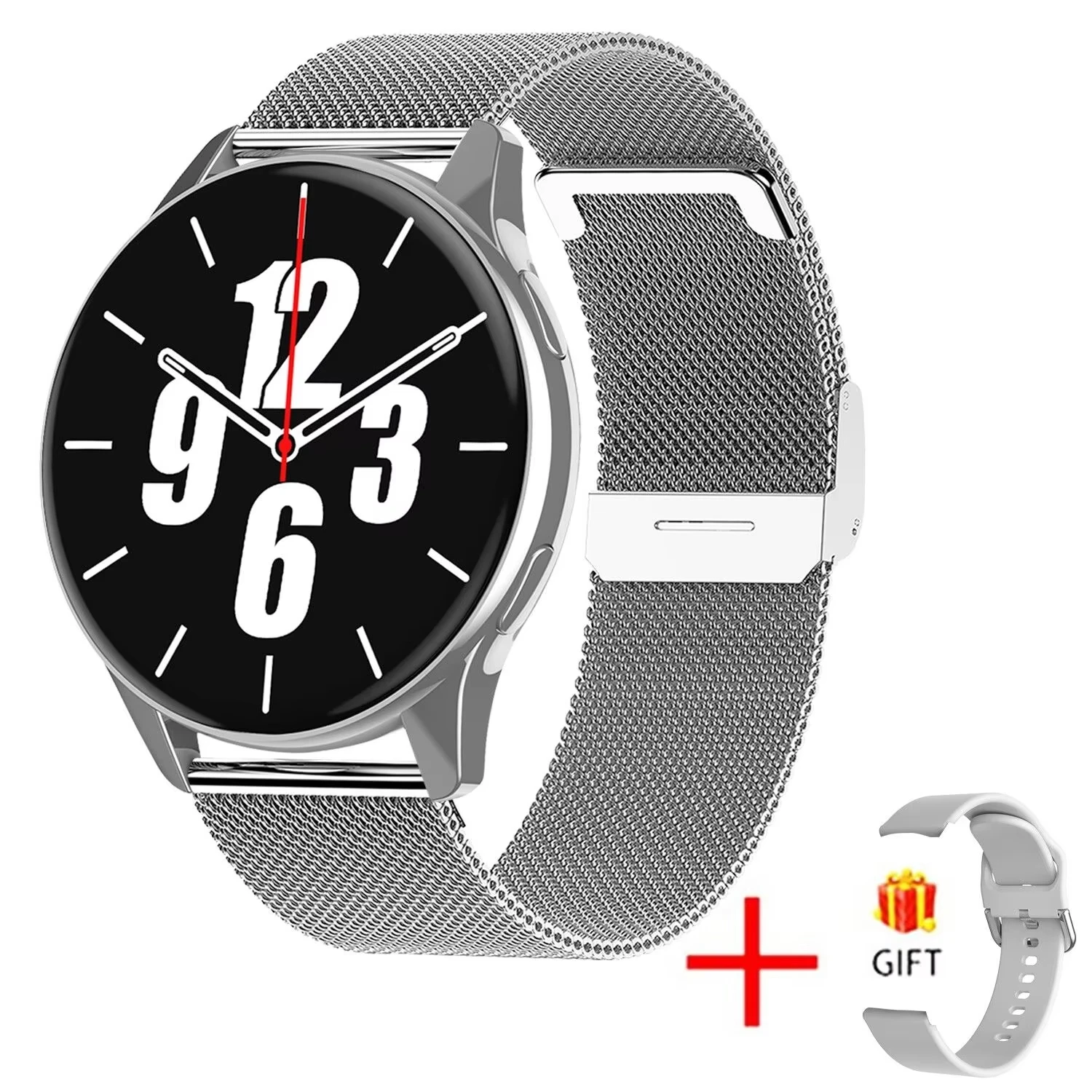 (pulseira De Malha Prateada) Smartwatch Com Monitoramento De Frequência Cardíaca E Pressão Arterial, Chamadas Via Bluetooth E À Prova D'água.