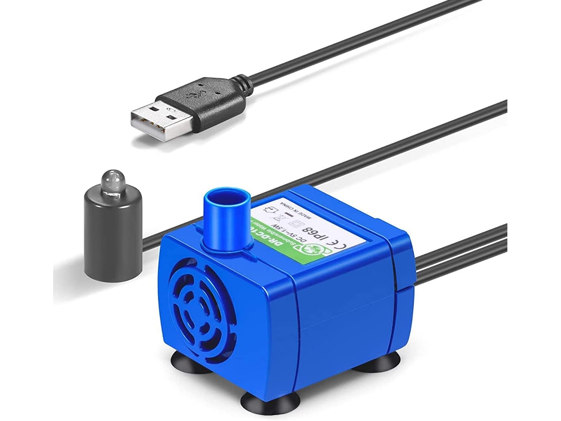 Bomba Para Bebedero - Bomba De Agua Para Mascotas - Azul - Dc5v 1.5w - Incluye Luz Led - Cable De 1.8 Metros - Ultra Silenciosa