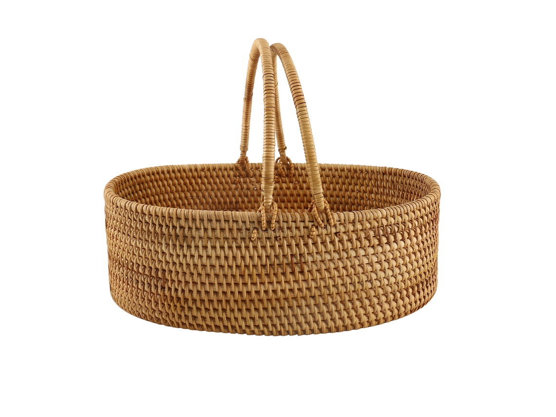 Cesta de rattan tecida à mão, oval, com alça, para frutas, flores, piqueniques, residencial, outdoor S/MARCA