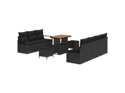 Conjunto 10 Conjunto De Sofá De Jardim Vidaxl Preto Vime Pe (230 X 62 X 85 Cm)