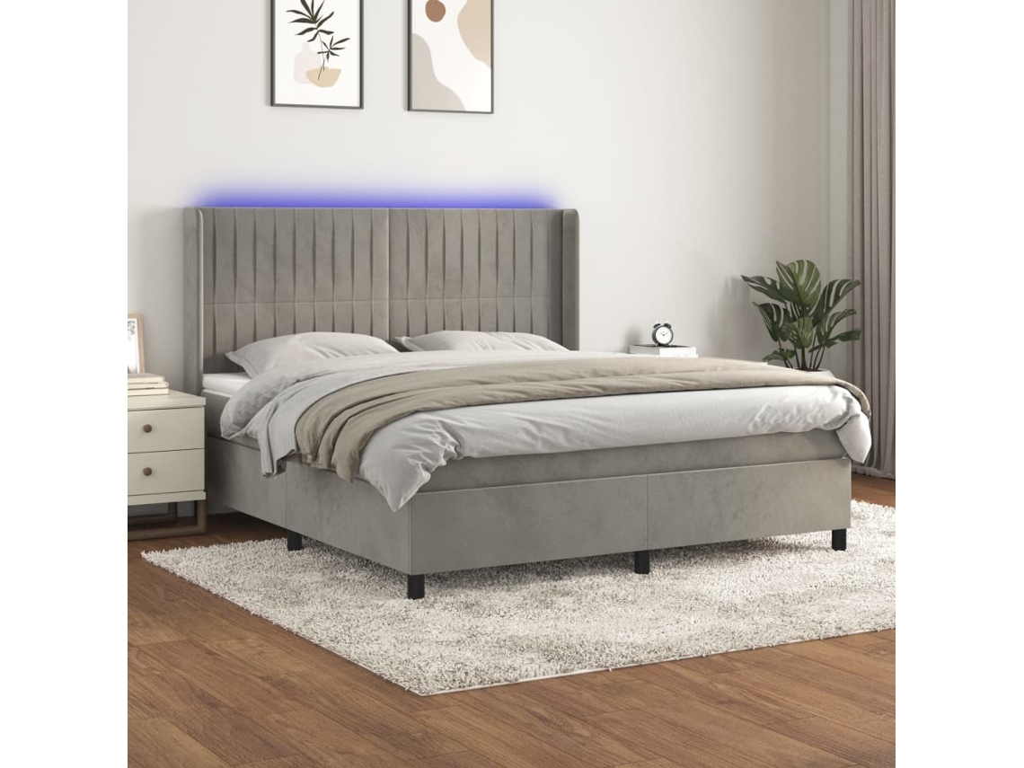 Vidaxl Cama Box Spring C/ Colchão/led 180x200 Cm Veludo Cinzento-claro
