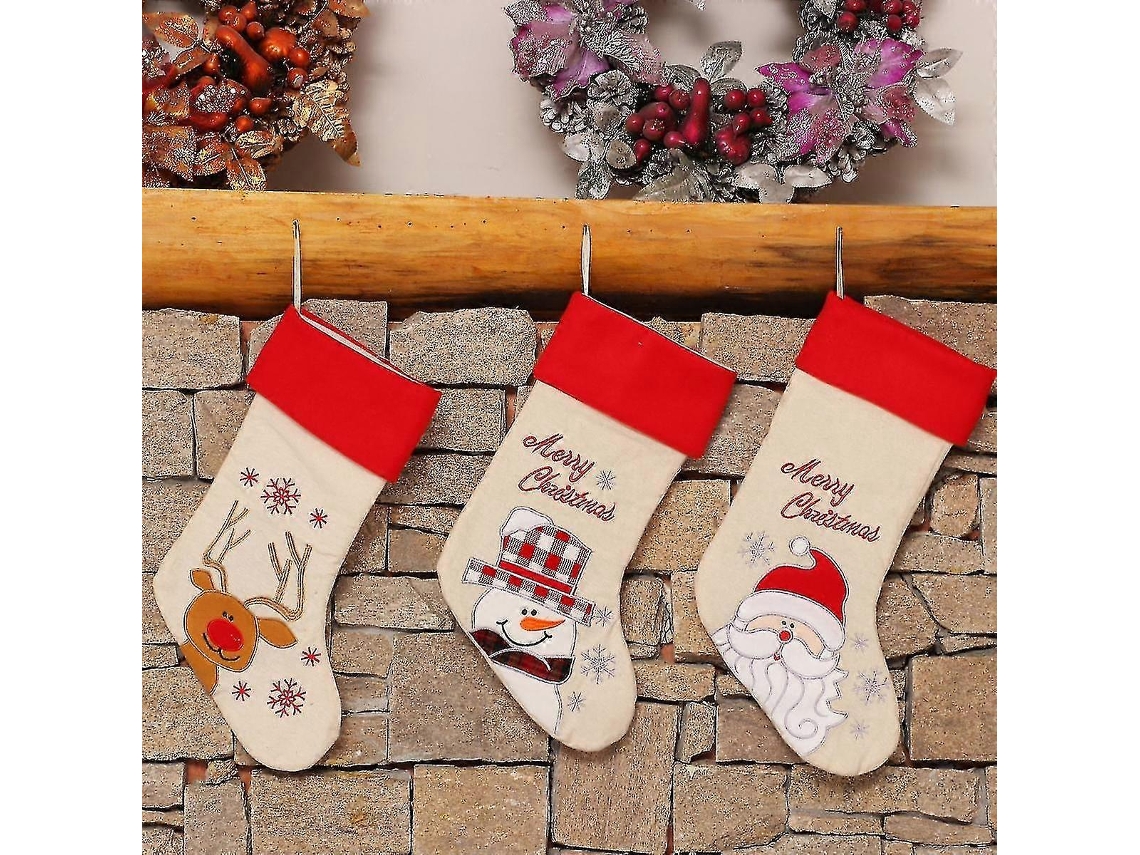 Meias De Natal Bordadas Criativas Papai Noel Boneco De Neve Saco De Presente Pingente A1018 62 Olysi Shop (pacote Com 3)