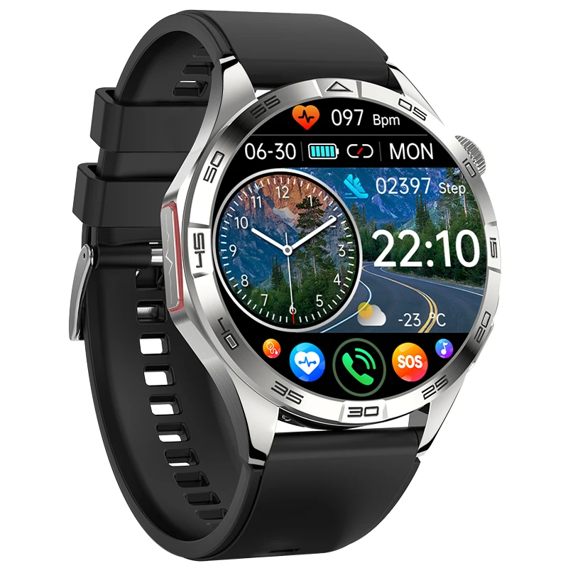 Smartwatch MDUG com tela Amoled de 1,43 polegadas e chamadas de emergência SOS (silicone preto)