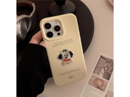 Capa Para Iphone 17 Creme Amarela Com Bordado De Cachorro Bell, Adesivo Bordado De Filhote, Silicone Macio, Desenho Animado 3d