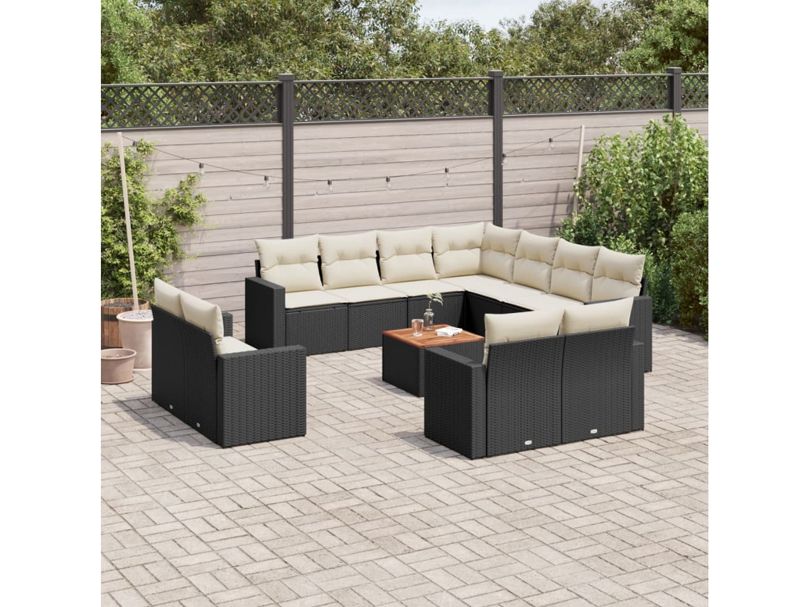 Vidaxl 13 Pcs Conjunto De Sofás De Jardim Com Almofadões Vime Pe Preto