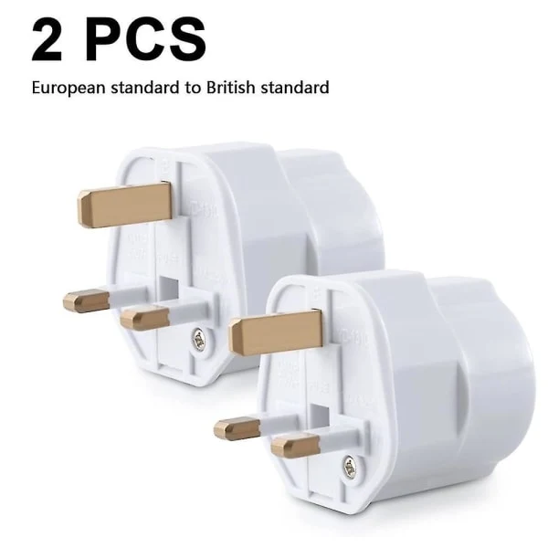 2x Adaptador De Viagem Do Reino Unido, Plugue Ue Para Tomada De Energia Do Reino Unido, Conversor Branco