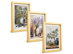 Composição De Quadros Flores, Azeitonas Em Vasos, Fundo Espelharte (3 Peças 20x30 Cm)