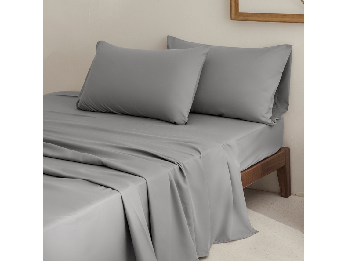 Conjunto Lençóis 4 Peças Lençol De Baixo 213x182*26cm Lençol De Cima 259*274cm 2 Fronhas 101x50cm Microfibra Cinza Claro Hexinyigjly