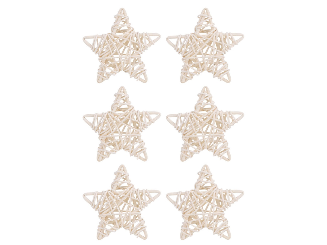 6 Estrelas Rotinhas Naturais Brancas Para Decoração