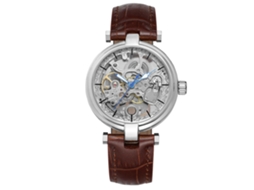 Reloj Automático Mecánico Para Hombre Con Caja Plata Y Correa Marrón Impermeable