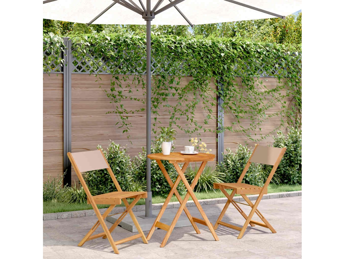 Vidaxl 3 Pcs Conjunto Bistrô Tecido E Madeira Maciça Cinza-acastanhado
