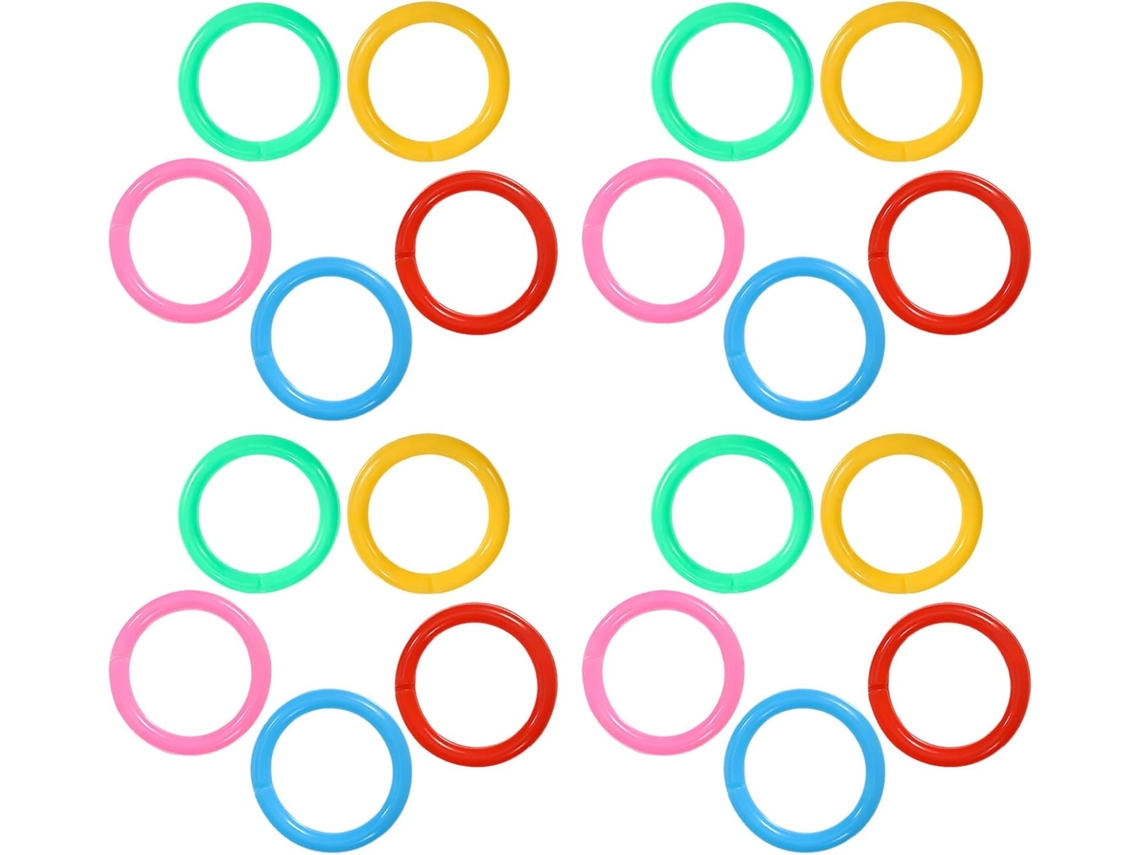 Anéis de corrente de plástico 20mm 1 Polegada, pacote com 300 unidades, multicoloridos verde, azul, vermelho e rosa.