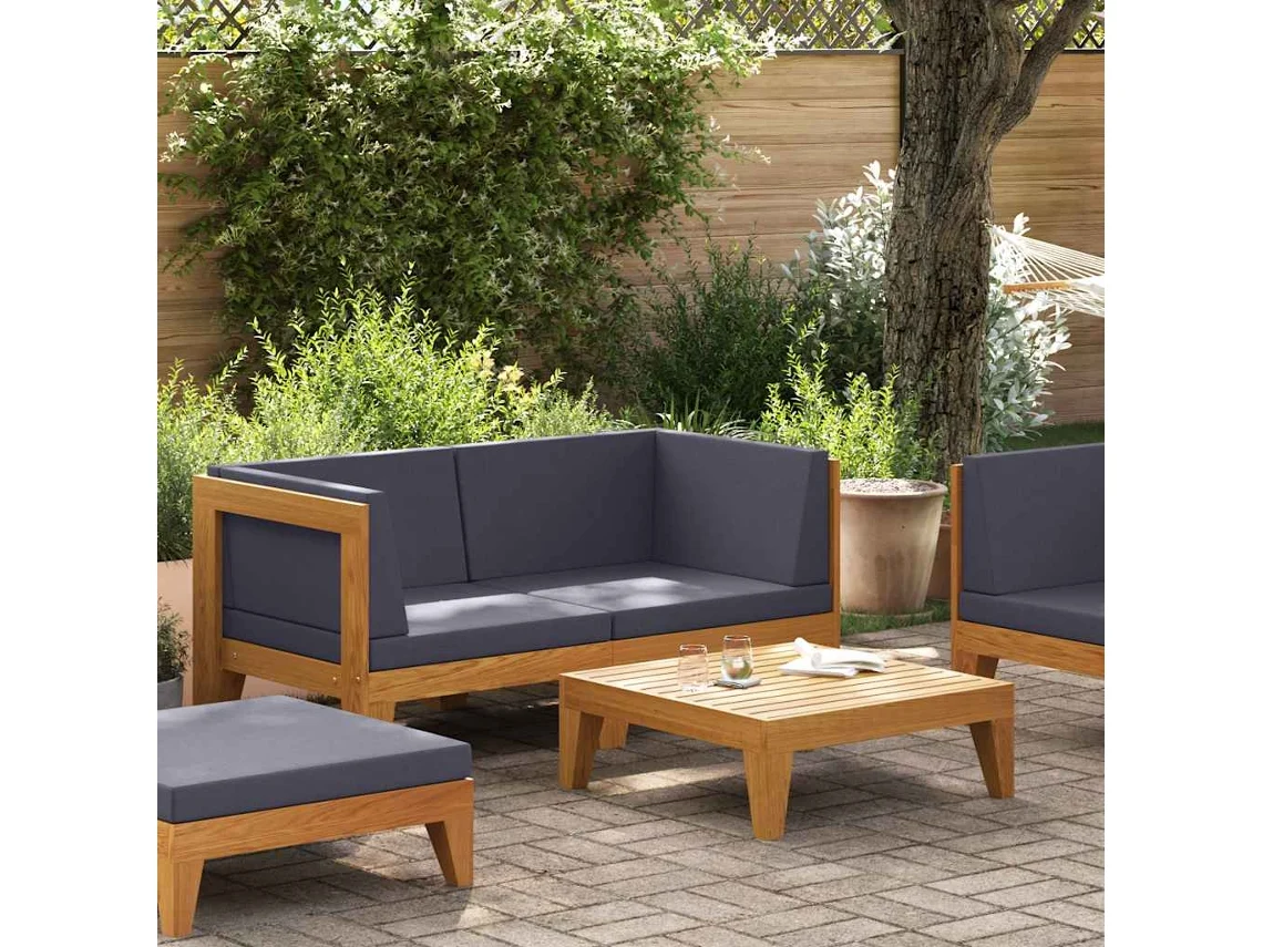 Conjunto de Móveis de Jardim HARLANV1 com almofadas em acácia e marrom