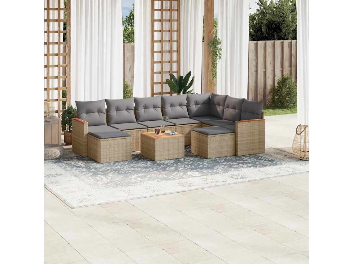 Vidaxl 10 Pcs Conjunto de Sofás P/ Jardim com Almofadões Vime Pe Bege