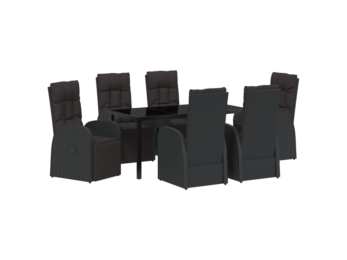 Conjunto 7 De Jantar De Jardim Com Almofadas Vidaxl Preto Rattan Poliéster
