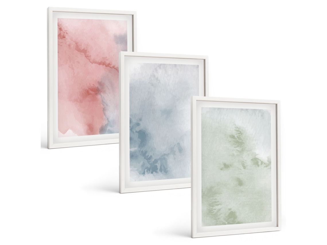 Conjunto De Pinturas Estruturas De Aquarela Em Tons Pastel Moldura Branca Fotos Para O Escritório Espelharte (3 Piezas De 40x60 Cm)