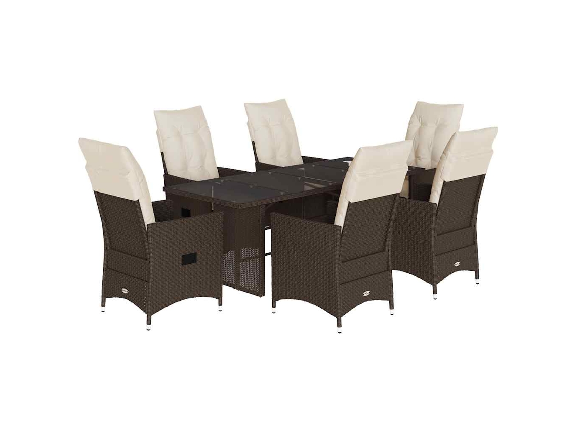 Conjunto de 7 Jantar para Jardim com Almofadões Vime Pe Castanho MAISON EXCLUSIVE