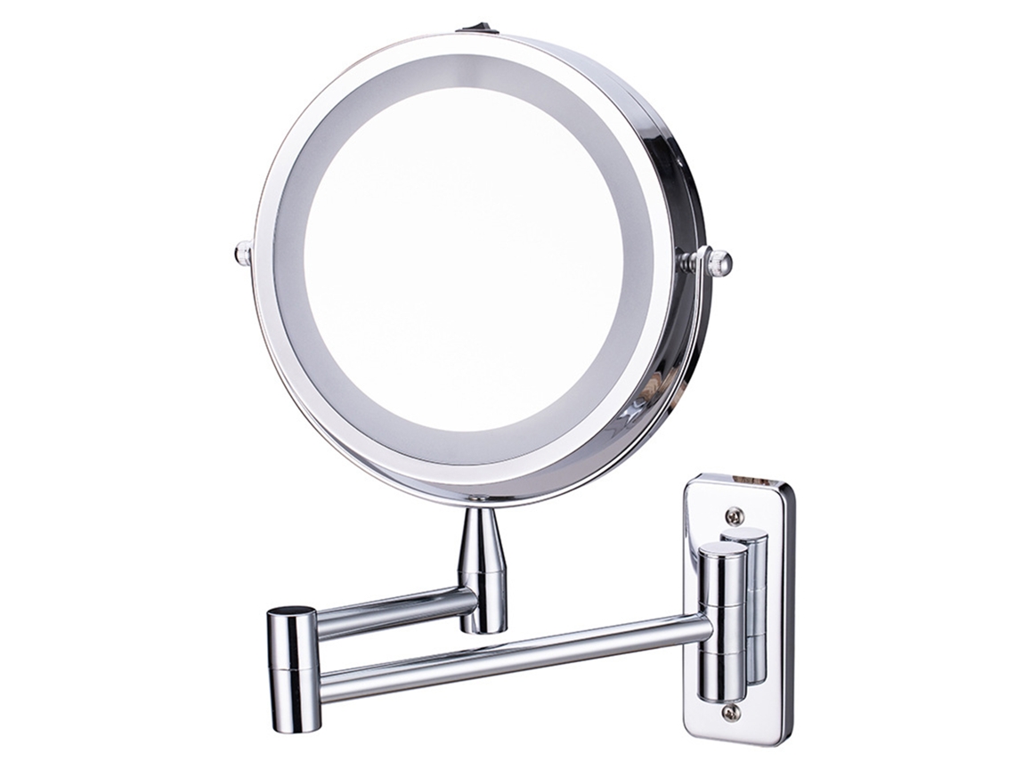 Espelho De Maquiagem Led Para Banheiro (sem Furos Para Fixação Na Parede, Dobrável E Telescópico)
