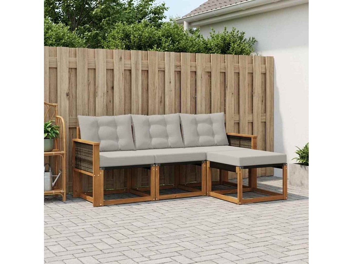Vidaxl Conjunto De Sofás Para Exterior 4 Pcs Natural E Cinzento-claro