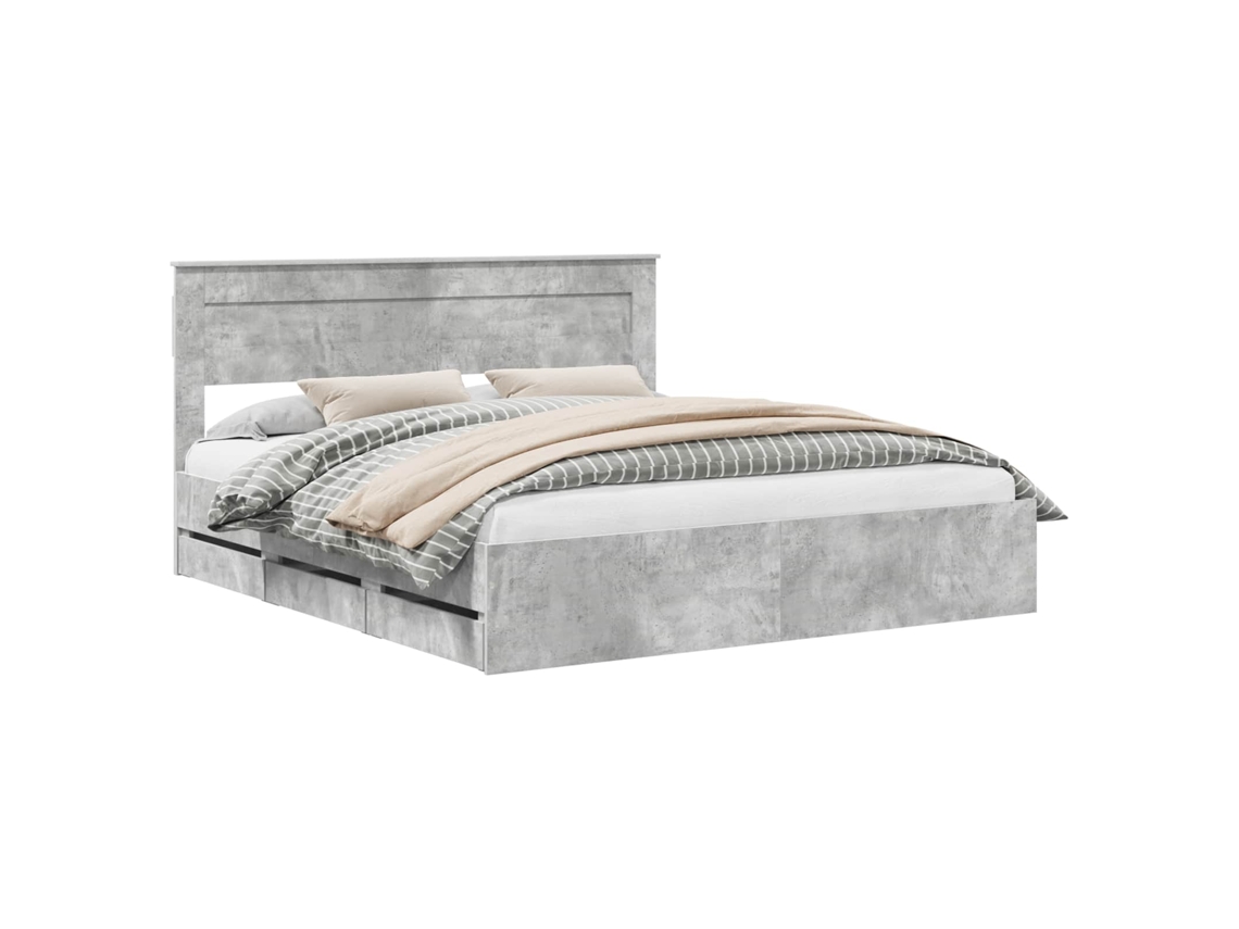 Cama De Casal | Camas Para Quarto | Estrutura Da Cama Cinzento 180 X 200 Cm Madeira De Engenharia