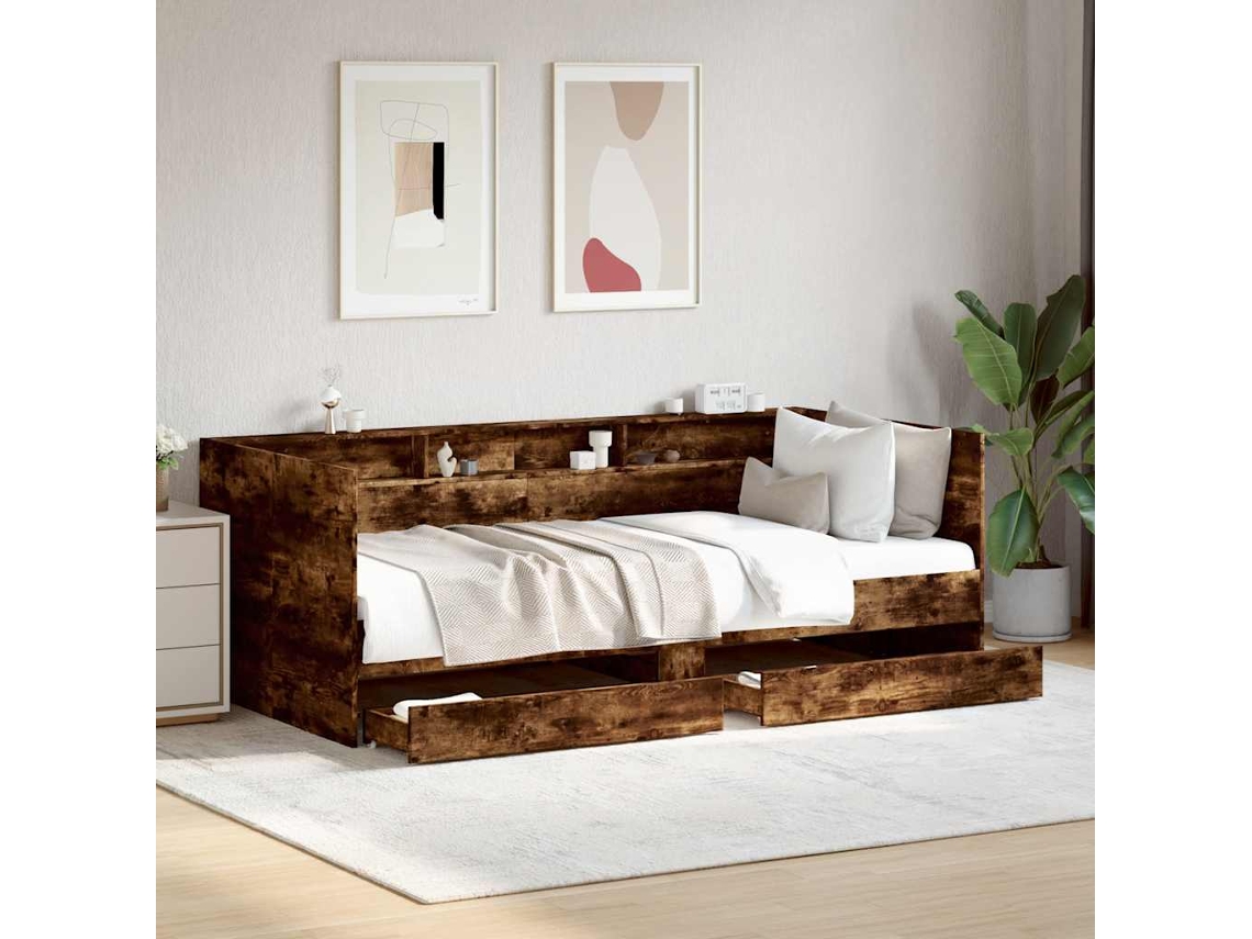 Vidaxl Sofá-cama Com Gavetas Sem Colchão 75x190 Cm Carvalho Fumado