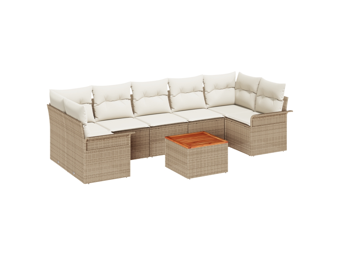 Conjunto 8 Conjunto De Sofá De Jardim Vidaxl Bege Vime Pe (298 X 132.5 X 69 Cm)