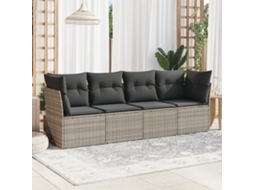 Vidaxl 4 Pcs Conj. Sofás Jardim C/ Almofadões Vime Pe Cinzento-claro